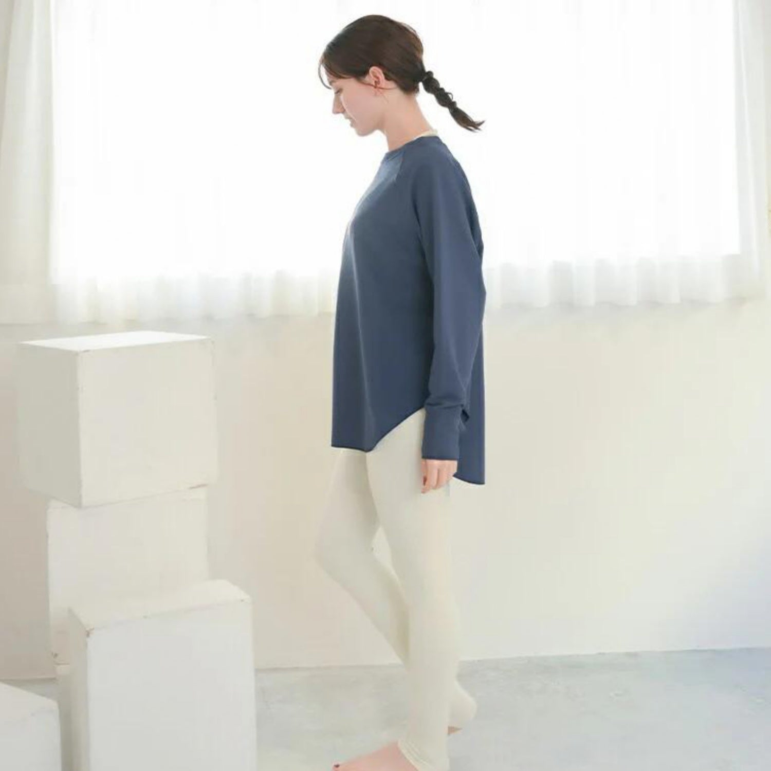 長袖ドルマントップス leeche088｜ネイビー｜ラグラン｜ゆったり｜無地｜リブ｜ロングスリーブ｜ヨガ｜おしゃれ｜Lee.che (リーチェ) ｜LIFE TUNING DAYS（ライフチューニングデイズ）｜