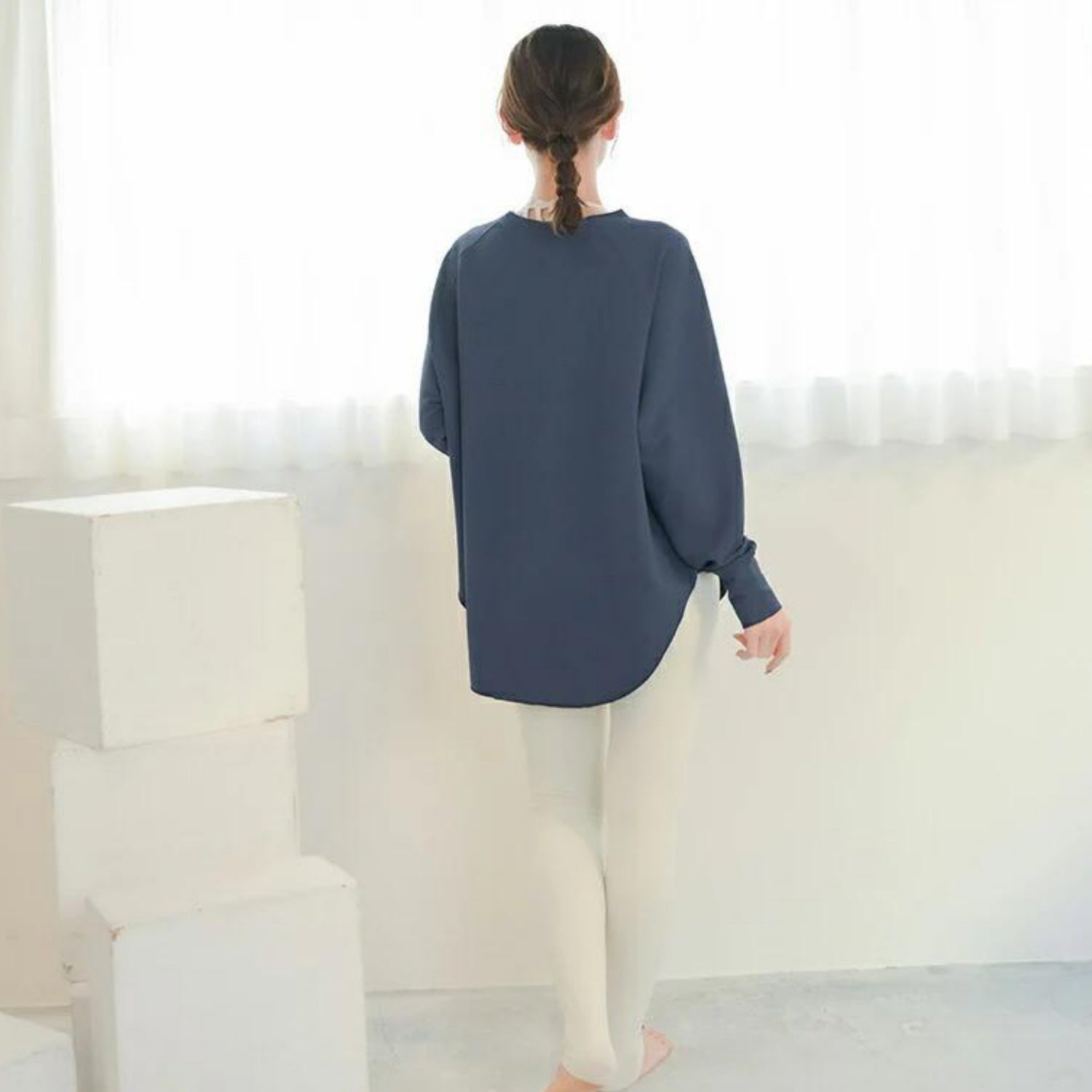 長袖ドルマントップス leeche088｜ネイビー｜ラグラン｜ゆったり｜無地｜リブ｜ロングスリーブ｜ヨガ｜おしゃれ｜Lee.che (リーチェ) ｜LIFE TUNING DAYS（ライフチューニングデイズ）｜
