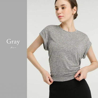 トップス t173｜グレー｜2way｜フレンチスリーブ｜半袖Tシャツ｜ピラティス｜ヨガ｜おしゃれ｜Lee.che (リーチェ) ｜LIFE TUNING DAYS（ライフチューニングデイズ）｜