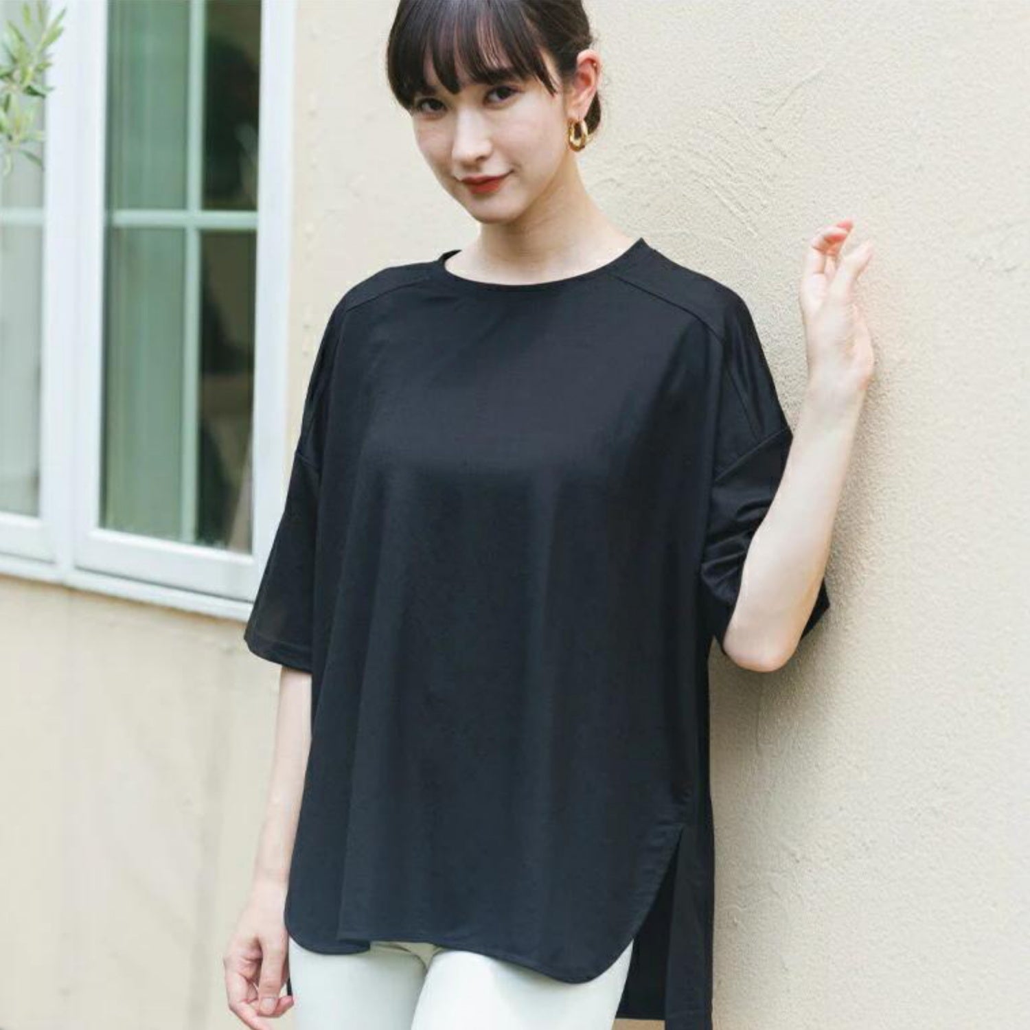 半袖プルオーバー sd001｜Tシャツ｜ブラック｜オーバーサイズ｜接触冷感｜レーヨン｜Lee.che (リーチェ) ｜LIFE TUNING DAYS（ライフチューニングデイズ）｜