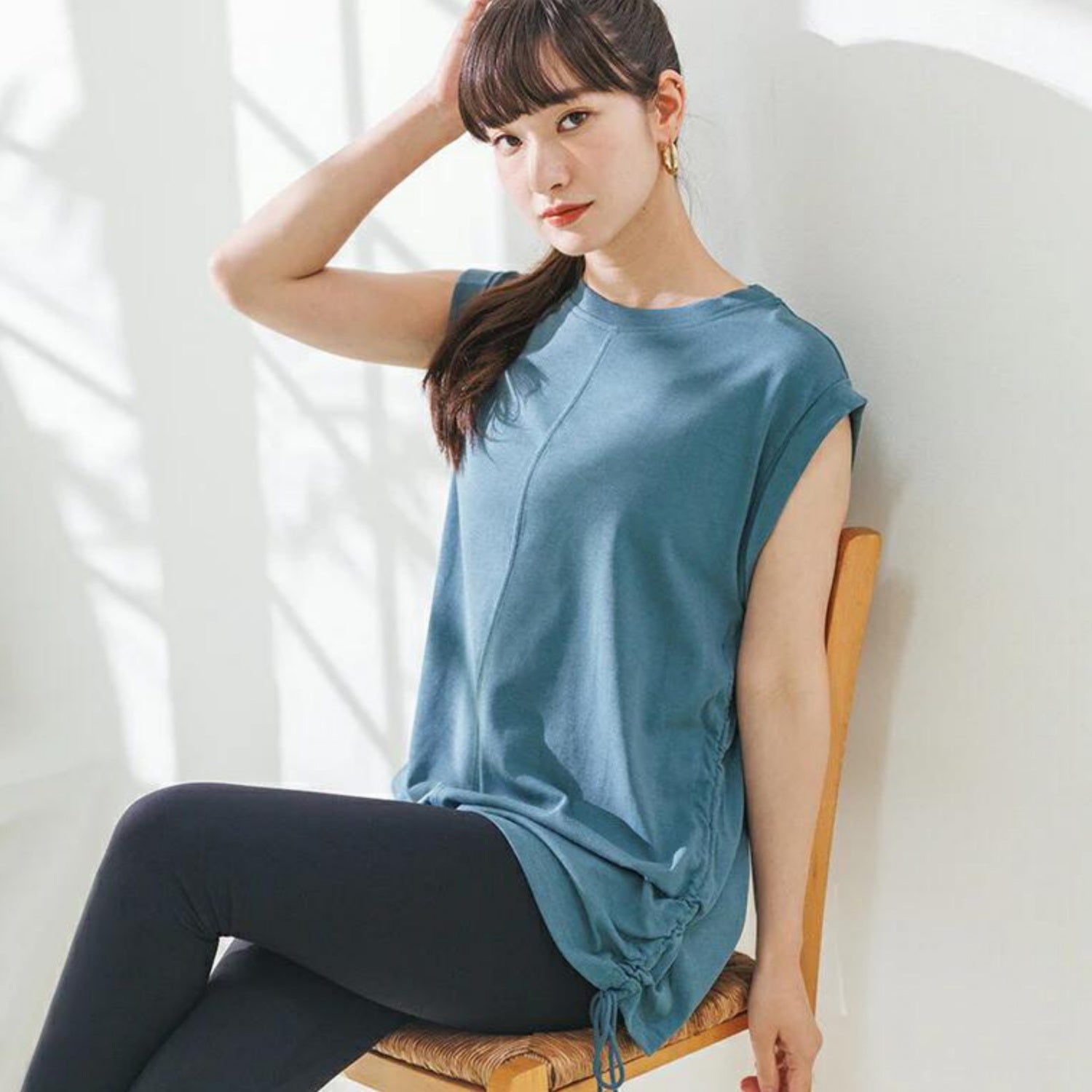 トップスsd005｜ブルーグリーン｜ノースリーブ｜チュニック丈｜体型カバー｜透けない｜タンクトップ｜Lee.che (リーチェ) ｜LIFE TUNING DAYS（ライフチューニングデイズ）｜