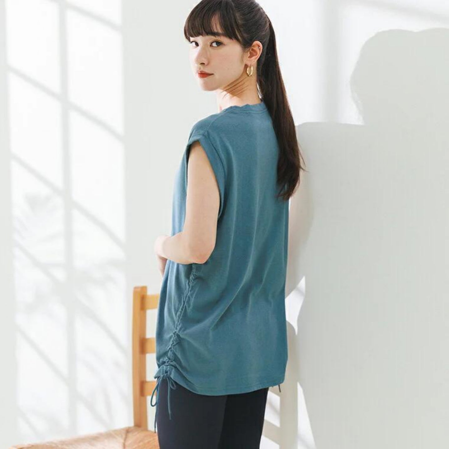 トップスsd005｜ブルーグリーン｜ノースリーブ｜チュニック丈｜体型カバー｜透けない｜タンクトップ｜Lee.che (リーチェ) ｜LIFE TUNING DAYS（ライフチューニングデイズ）｜