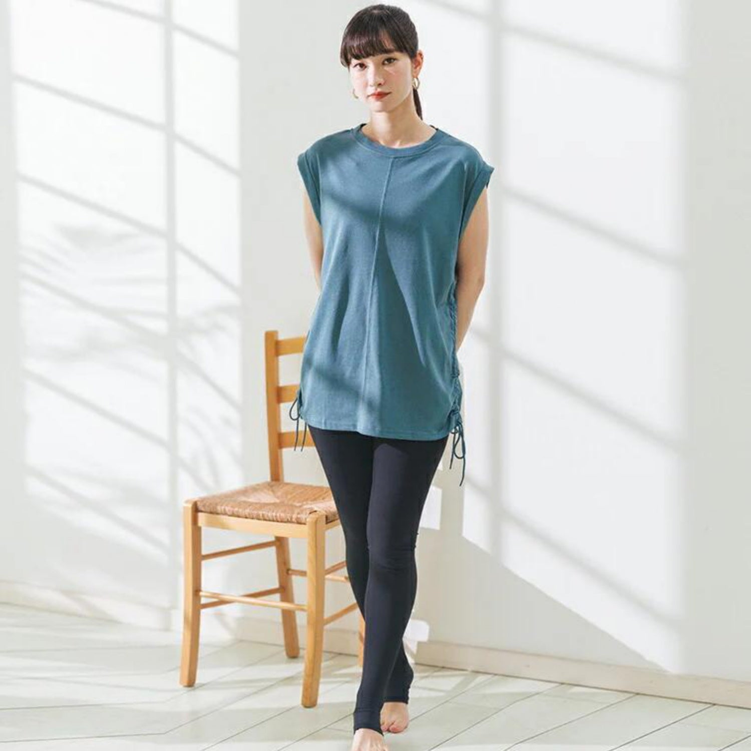 トップスsd005｜ブルーグリーン｜ノースリーブ｜チュニック丈｜体型カバー｜透けない｜タンクトップ｜Lee.che (リーチェ) ｜LIFE TUNING DAYS（ライフチューニングデイズ）｜