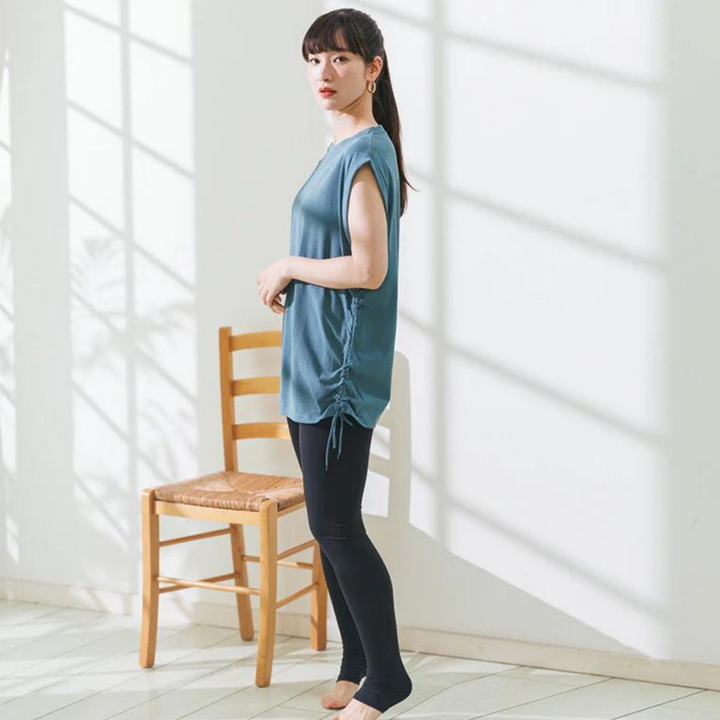 トップスsd005｜ブルーグリーン｜ノースリーブ｜チュニック丈｜体型カバー｜透けない｜タンクトップ｜Lee.che (リーチェ) ｜LIFE TUNING DAYS（ライフチューニングデイズ）｜