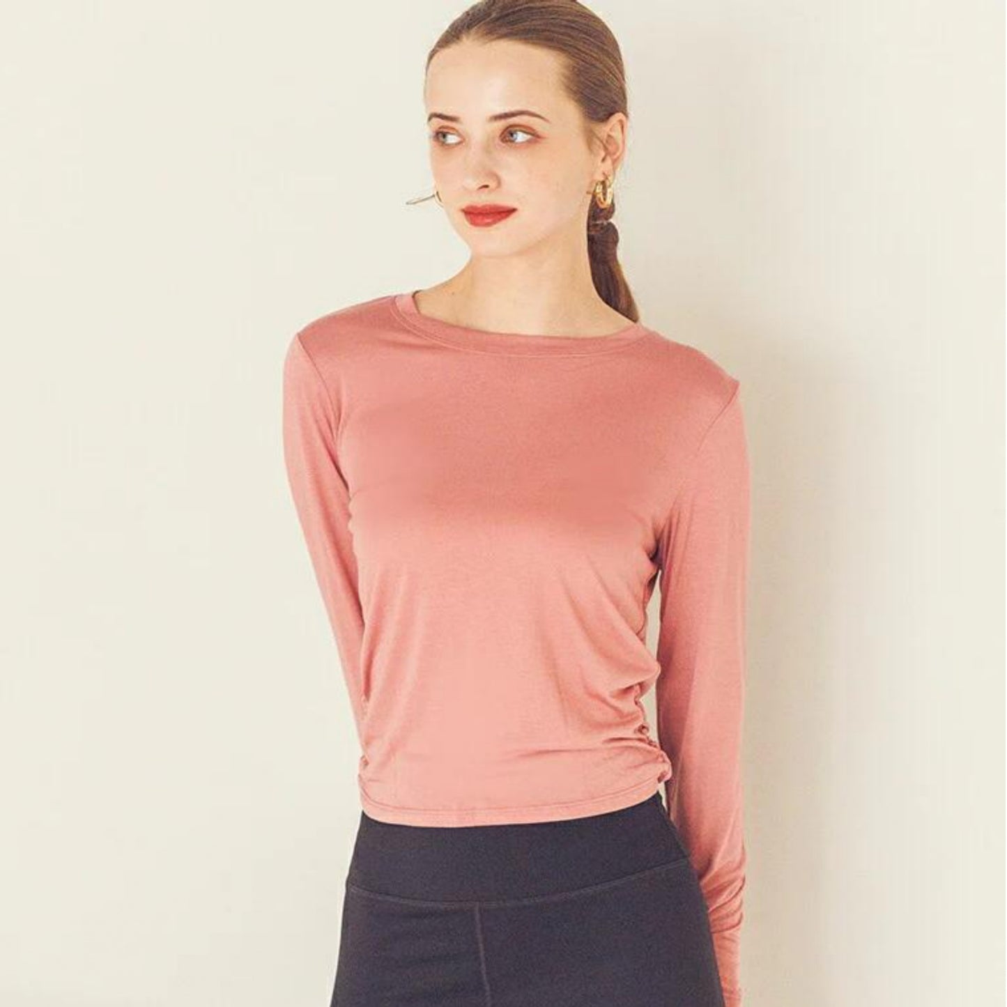 長袖ハーフ丈トップス t1007｜ピンク｜長袖｜Tシャツ｜無地｜シンプル｜ヨガ｜おしゃれ｜Lee.che (リーチェ) ｜LIFE TUNING DAYS（ライフチューニングデイズ）｜