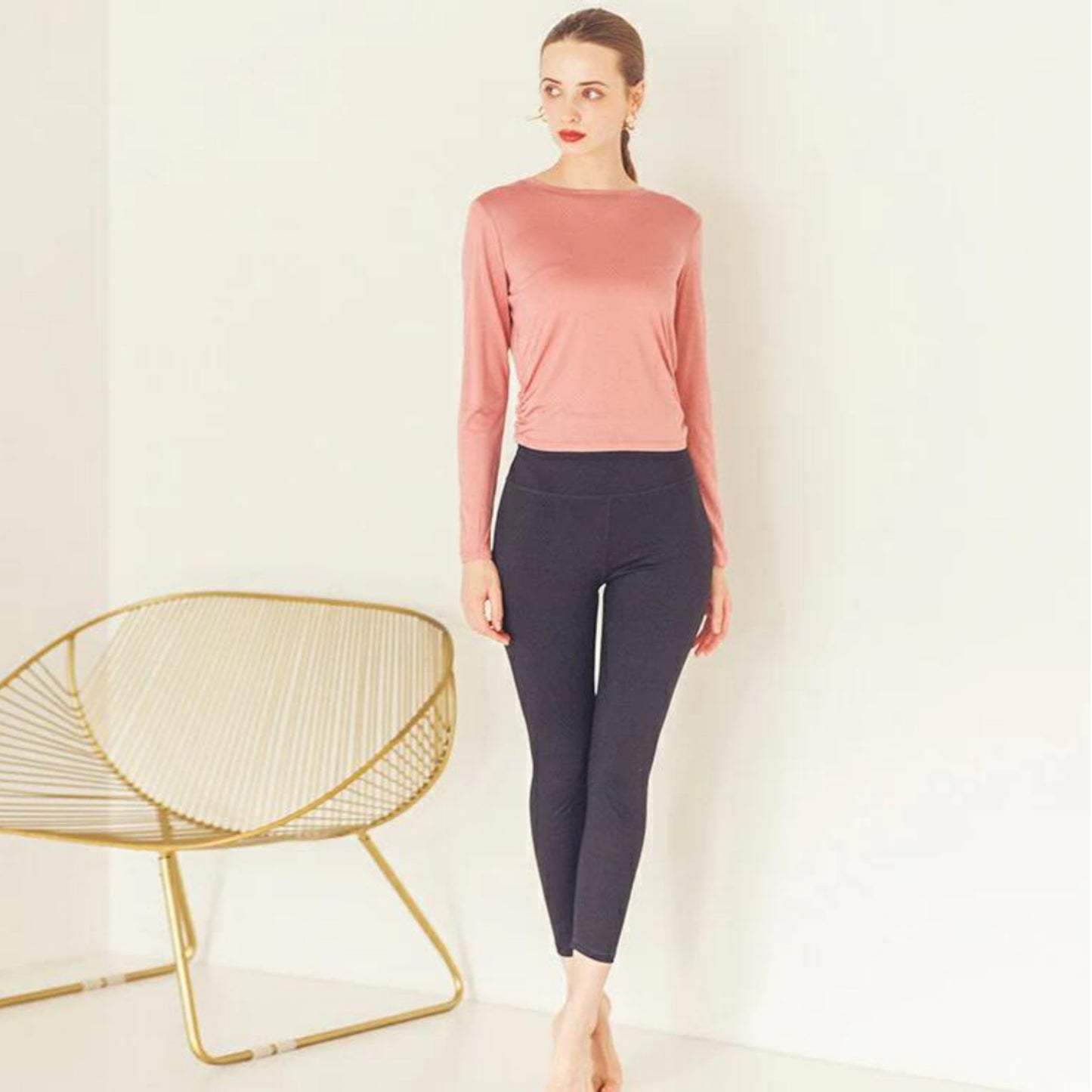 長袖ハーフ丈トップス t1007｜ピンク｜長袖｜Tシャツ｜無地｜シンプル｜ヨガ｜おしゃれ｜Lee.che (リーチェ) ｜LIFE TUNING DAYS（ライフチューニングデイズ）｜