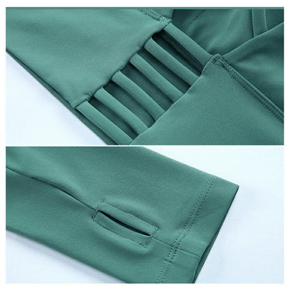 長袖カップ付きトップス t014｜スポーツウェア｜ヨガウェア｜ピラティス｜おしゃれ｜無地｜長袖｜肌見せ｜グリーン｜Lee.che (リーチェ) ｜LIFE TUNING DAYS（ライフチューニングデイズ）｜