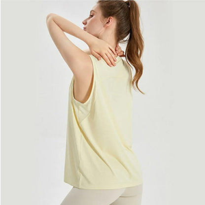 メッシュデザイントップスt040｜ライトイエロー｜ノースリーブ｜メッシュ｜オーバーサイズ｜薄手｜タンクトップ｜ヨガ｜スポーツ｜おしゃれ｜Lee.che (リーチェ) ｜LIFE TUNING DAYS（ライフチューニングデイズ）｜