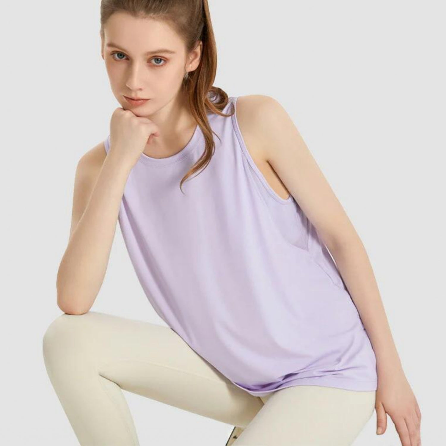 メッシュデザイントップスt040｜ライトパープル｜ノースリーブ｜メッシュ｜オーバーサイズ｜薄手｜タンクトップ｜ヨガ｜スポーツ｜おしゃれ｜Lee.che (リーチェ) ｜LIFE TUNING DAYS（ライフチューニングデイズ）｜