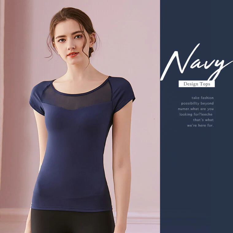 カップ付きトップスt079｜ネイビー｜ブラトップ｜チュール｜フィットネス｜ヨガ｜フェミニン｜おしゃれ｜Lee.che (リーチェ) ｜LIFE TUNING DAYS（ライフチューニングデイズ）｜