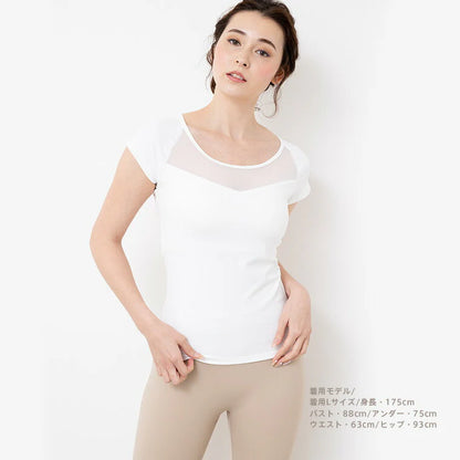 カップ付きトップスt079｜ホワイト｜ブラトップ｜チュール｜フィットネス｜ヨガ｜フェミニン｜おしゃれ｜Lee.che (リーチェ) ｜LIFE TUNING DAYS（ライフチューニングデイズ）｜