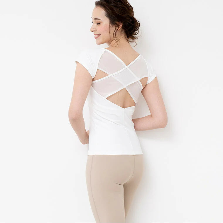 カップ付きトップスt079｜ホワイト｜ブラトップ｜チュール｜フィットネス｜ヨガ｜フェミニン｜おしゃれ｜Lee.che (リーチェ) ｜LIFE TUNING DAYS（ライフチューニングデイズ）｜