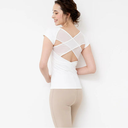 カップ付きトップスt079｜ホワイト｜ブラトップ｜チュール｜フィットネス｜ヨガ｜フェミニン｜おしゃれ｜Lee.che (リーチェ) ｜LIFE TUNING DAYS（ライフチューニングデイズ）｜