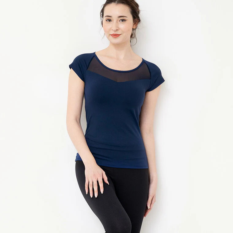 カップ付きトップスt079｜ネイビー｜ブラトップ｜チュール｜フィットネス｜ヨガ｜フェミニン｜おしゃれ｜Lee.che (リーチェ) ｜LIFE TUNING DAYS（ライフチューニングデイズ）｜