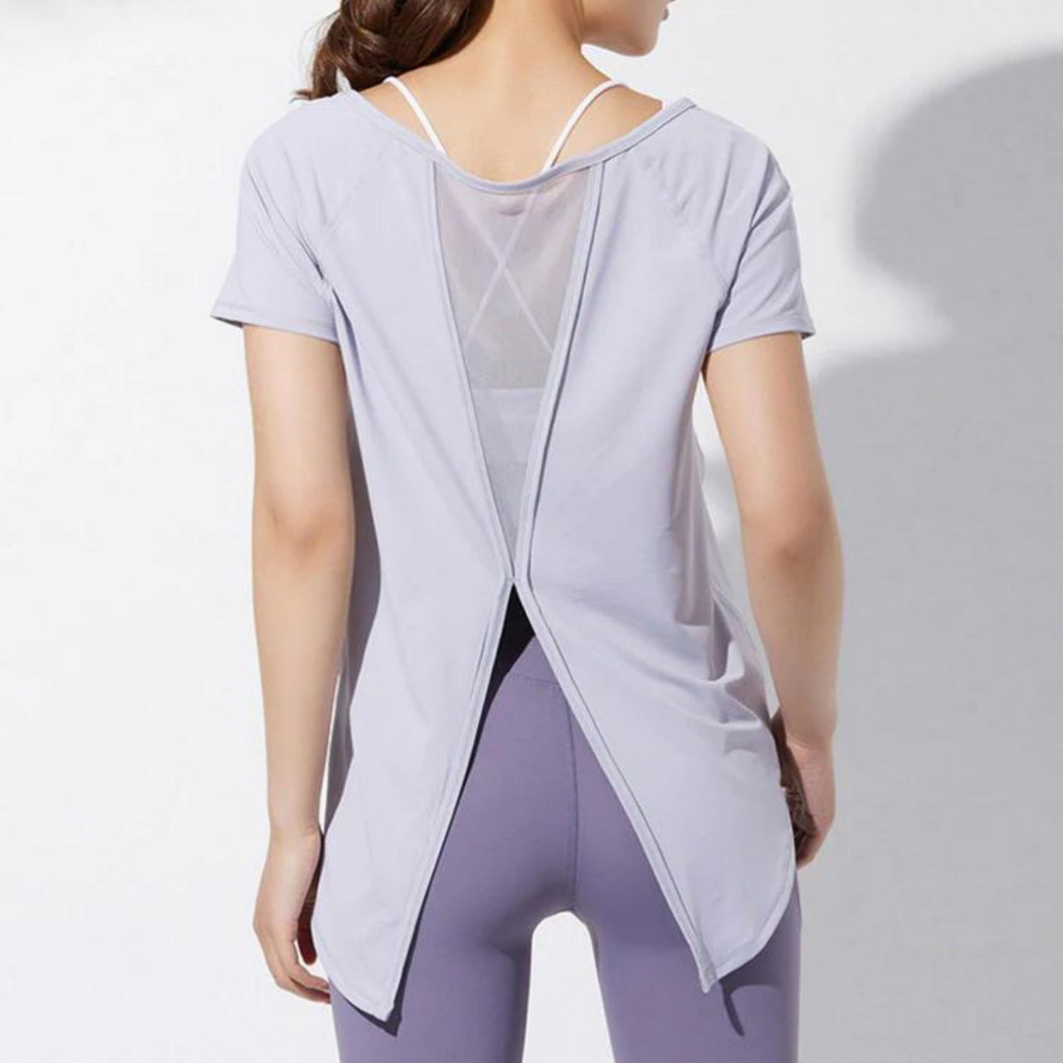 半袖トップス t153｜スカイブルー｜フレンチスリーブ｜異素材｜無地｜Tシャツ｜シンプル｜ヨガ｜おしゃれ｜Lee.che (リーチェ) ｜LIFE TUNING DAYS（ライフチューニングデイズ）｜