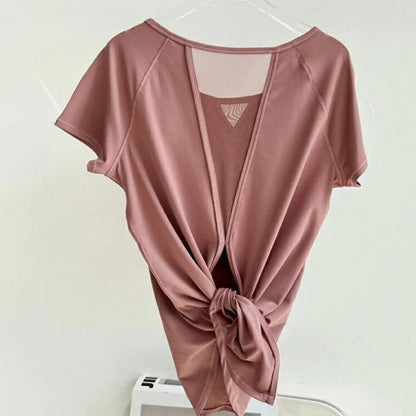 半袖トップス t153｜くすみレッド｜フレンチスリーブ｜異素材｜無地｜Tシャツ｜シンプル｜ヨガ｜おしゃれ｜Lee.che (リーチェ) ｜LIFE TUNING DAYS（ライフチューニングデイズ）｜