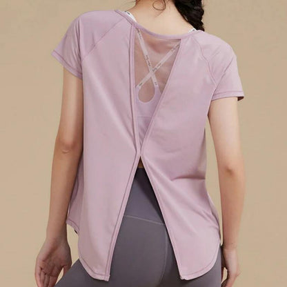 半袖トップス t153｜ライトパープル｜フレンチスリーブ｜異素材｜無地｜Tシャツ｜シンプル｜ヨガ｜おしゃれ｜Lee.che (リーチェ) ｜LIFE TUNING DAYS（ライフチューニングデイズ）｜