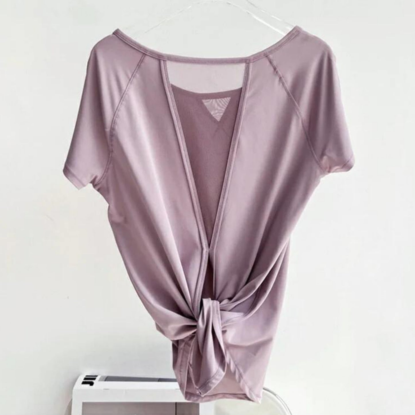 半袖トップス t153｜ライトパープル｜フレンチスリーブ｜異素材｜無地｜Tシャツ｜シンプル｜ヨガ｜おしゃれ｜Lee.che (リーチェ) ｜LIFE TUNING DAYS（ライフチューニングデイズ）｜