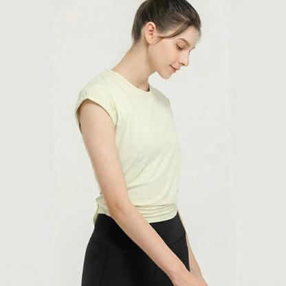 トップス t173｜レモンイエロー｜2way｜フレンチスリーブ｜半袖Tシャツ｜ピラティス｜ヨガ｜おしゃれ｜Lee.che (リーチェ) ｜LIFE TUNING DAYS（ライフチューニングデイズ）｜