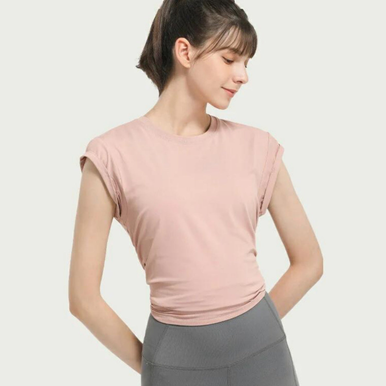 トップス t173｜ピンク｜フレンチスリーブ｜2way｜無地｜Tシャツ｜シンプル｜ヨガ｜おしゃれ｜Lee.che (リーチェ) ｜LIFE TUNING DAYS（ライフチューニングデイズ）｜