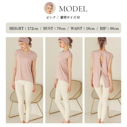 トップス t173｜ピンク｜2way｜フレンチスリーブ｜半袖Tシャツ｜ピラティス｜ヨガ｜おしゃれ｜Lee.che (リーチェ) ｜LIFE TUNING DAYS（ライフチューニングデイズ）｜