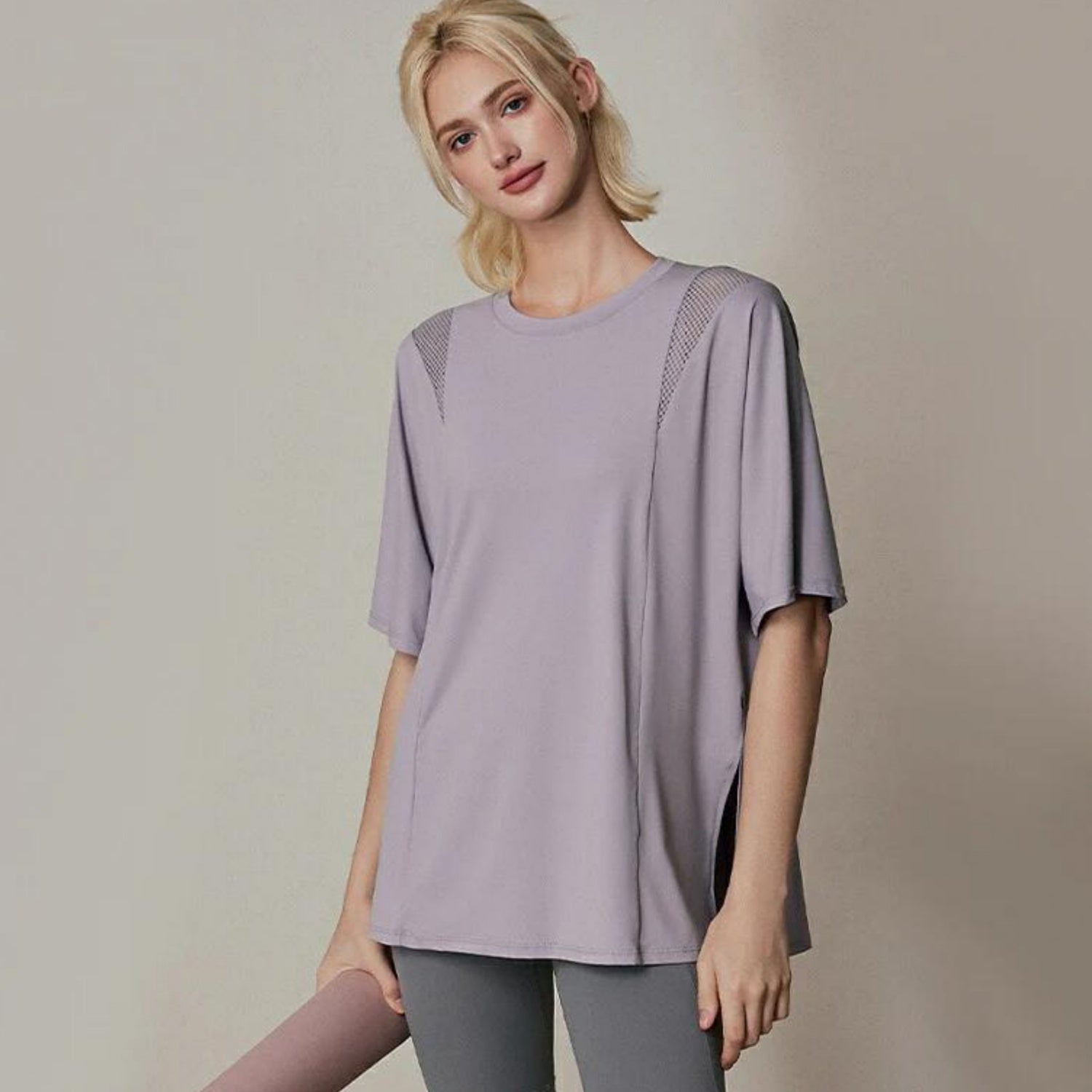 トップス t242｜ライトパープル｜スポーティー｜メッシュ｜シンプル｜無地｜2way｜ヨガ｜かわいい｜おしゃれ｜Lee.che (リーチェ) ｜LIFE TUNING DAYS（ライフチューニングデイズ）｜