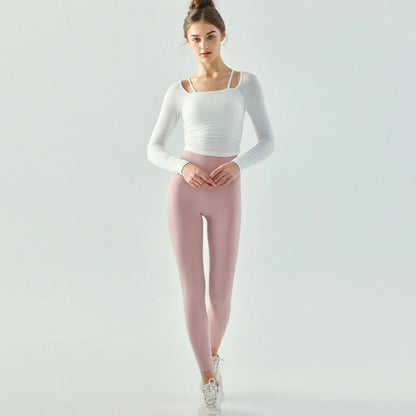 長袖カップ付きトップス t391｜ホワイト｜レイヤード｜ショート丈｜無地｜リブ｜ロングスリーブ｜ヨガ｜おしゃれ｜Lee.che (リーチェ) ｜LIFE TUNING DAYS（ライフチューニングデイズ）｜