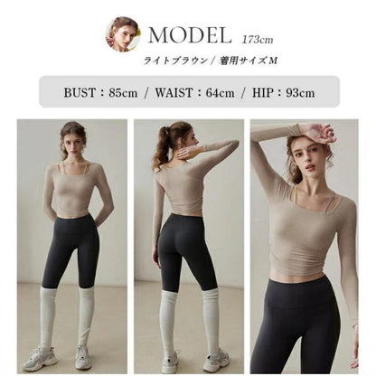 長袖カップ付きトップス t391｜レイヤード｜ショート丈｜無地｜リブ｜ロングスリーブ｜ヨガ｜おしゃれ｜Lee.che (リーチェ) ｜LIFE TUNING DAYS（ライフチューニングデイズ）｜