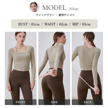 長袖カップ付きトップス t391｜レイヤード｜ショート丈｜無地｜リブ｜ロングスリーブ｜ヨガ｜おしゃれ｜Lee.che (リーチェ) ｜LIFE TUNING DAYS（ライフチューニングデイズ）｜