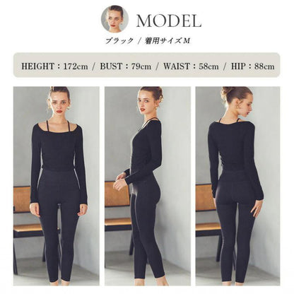 長袖カップ付きトップス t391｜レイヤード｜ショート丈｜無地｜リブ｜ロングスリーブ｜ヨガ｜おしゃれ｜Lee.che (リーチェ) ｜LIFE TUNING DAYS（ライフチューニングデイズ）｜