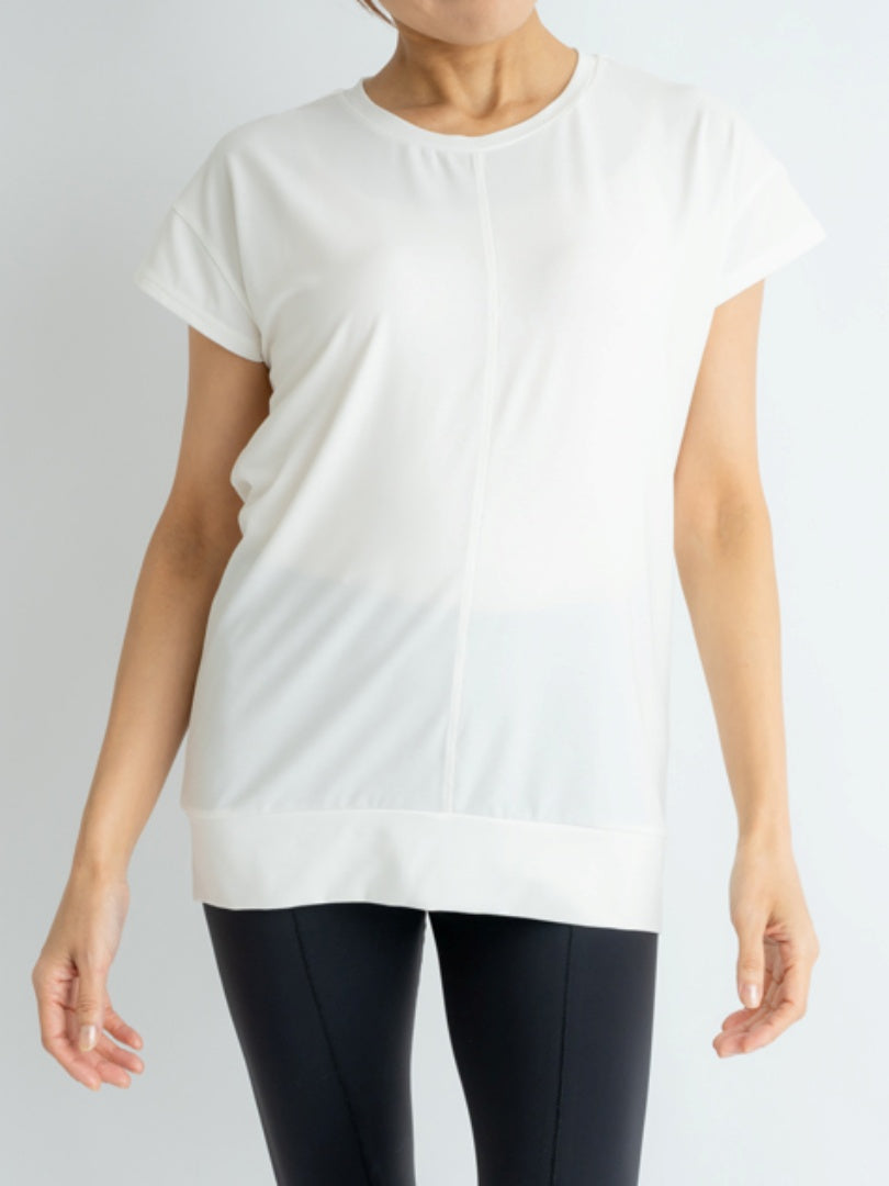 フレンチヨガトップ｜トップス｜UVカット｜ゆったり｜ホワイト｜Tシャツ｜二の腕カバー｜Thetis Yoga Dress（テティスヨガドレス）｜LIFE TUNING DAYS（ライフチューニングデイズ）