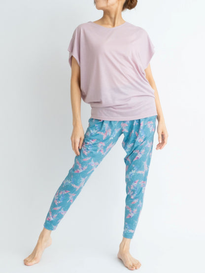 フェザーパンツ｜パンツ｜ヨガ｜ホットヨガ｜ゆったり｜プリント｜速乾｜ターコイズ｜Thetis Yoga Dress（テティスヨガドレス）｜LIFE TUNING DAYS（ライフチューニングデイズ）