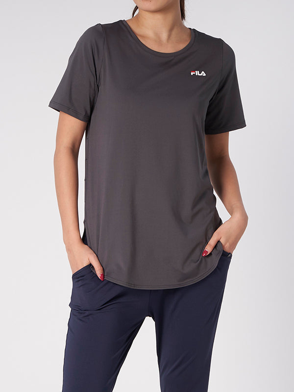 【OUTLET】 FILA YOGA サイドスリット 無地Tシャツ トップス